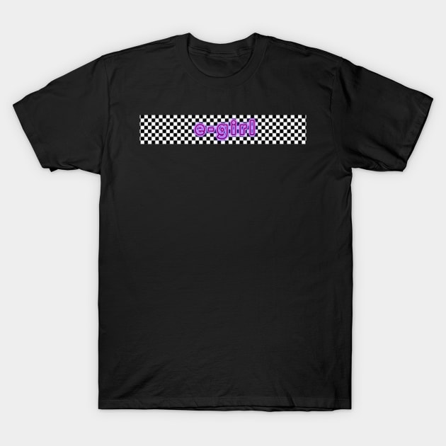 E-girl purple checkered design black and white T-Shirt by Uniskull